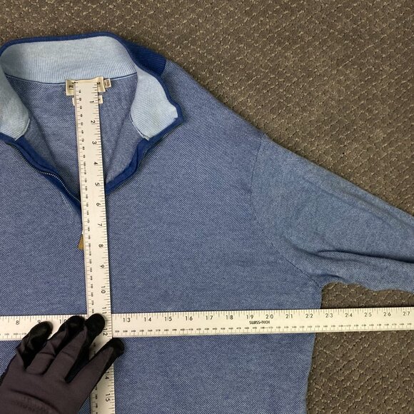 Peter Millar 1/4 Zip Sweater Men's Large Fits Medium Blue Birdseye Cotton Silk - Picture 6 of 8